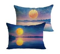 Housse Coussin 50x75cm Bleu Coussin Canape Lune Housse Coussin 2 Pièces Doux Taie en Lin Decoratif D'oreiller, Impression Double Face D'automne Décoration pour Chambre Jardin Terrasse Le Banc Y-P587
