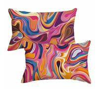 Housse Coussin 50x80 cm Coloré Coussin Exterieur Impermeable Lin Taie Oreiller avec Fermeture Éclair Invisible Lot de 2 Abstrait Cushion Covers pour Jardin Terrasse Porche Decoration Maison 2m-645