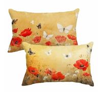 Housse Coussin 50x80 cm Fleur Coussin Exterieur Impermeable Lin Taie Oreiller avec Fermeture Éclair Invisible Lot de 2 Automne Cushion Covers pour Jardin Terrasse Porche Decoration Maison 2m-495