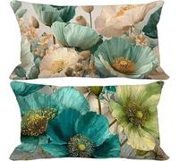 Housse Coussin 50x80 Couleur œuf de canard Lot de 2 Fleur Coussin Exterieur Impermeable Doux Rectangle Taie Oreiller avec Fermeture Eclair Caché pour Été Exterieur Jardin Terrasse Decoration -5312mk