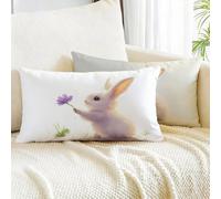Housse Coussin 50x80 Lot de 2 Lin Taie D'oreiller Animal Taie Oreiller Rectangulaire Lapin Coussin Canape avec Fermeture Éclair Invisible pour Extérieur Jardin Terrasse Déco Printemps Moderne m00-17