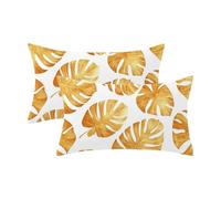 Housse Coussin 50x80 Lot de 2, Or Housse de Coussin Feuille Motif Désign, Lin Taie Oreiller avec Fermeture Éclair Invisible, Cushion Covers pour Decoration Maison Salon, Cadeau Femme,Model1113