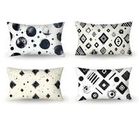 Housse Coussin 50x80 Lot de 4 Coussin Exterieur Noir Taie d'oreiller Lin Coussins Canapé Beige Coussins Décoratifs, Housse Oreiller Impermeable, Decoration Printemps, Decoration Jardin, m-200