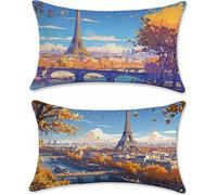 Housse Coussin 50x80 Velours Coussin Canape Lot de 2 Ville Taie Oreiller Automne Coussins Canapé Exterieures Imperméable Rectangulaire Housse Oreiller, pour Salon Chambre Lit Jardin Canapé s-46