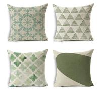 Housse Coussin 55x55 cm Coussin Canape Décoration Chambre Lot de 4 Vert Sauge Housse de Coussin pour Canapé en Lin Taie Oreiller, Carré Housses de Coussin pour Salon Jardin Exterieur Géométrie M 368