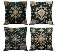 Housse Coussin 55x55 cm Coussin Exterieur Impermeable Noël avec Fermeture à Glissière Invisible Lin Décoratifs Taie Oreiller Flocon de neige, Intérieur/Extérieur Canape Jardin Decoration Maison M139