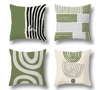 Housse Coussin 55x55 cm, Housses de Coussin Exterieur Impermeable Lin, Lot de 4 Housse de Coussin Ligne Vert Olive, Housse Coussins Decoratifs pour Canapes, Taies d'oreiller pour d'exterieur Jardin D7