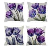 Housse Coussin 55x55 Fleurs Taie d'oreiller, Lot de 4 Velours taie oreiller, La couleur violette Carré oreiller pour Salon O jardin décor, Fermeture à glissière invisible, Lavable en machine. B-392