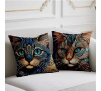 Housse Coussin 55x55cm Coussin Exterieur Chat Coussins de Jardin Abstrait Oreiller 2 Pièces avec Fermeture éclair Invisible Coussins Velours Jardin Salon Noël Halloween Hiver Automne Décoratif wj-602