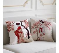 Housse Coussin 55x55cm Coussin Exterieur Femme Coussins de Jardin Style Japonais Oreiller 2 Pièces avec Fermeture éclair Invisible Coussins Velours pour Jardin Salon Noël Hiver Automne Décoratif w-860