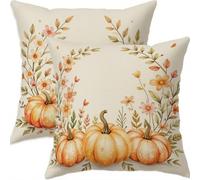 Housse Coussin 55x55cm Decoratif Housse Coussin brun,Lin Taies d'oreillers Lot de 2,citrouille Taie Oreiller Double Face Impermé avec Fermeture éclair Invisible pour Patio Canape Balcon Decor A869