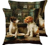 Housse Coussin 55x55cm Lot de 2 Animaux pour Chiens Canape Coussin Exterieur Impermeable Salon Jardin Housse de Coussins, Lin Coussins Decoratif Taie Oreiller pour Cadeaux X4JJ-198