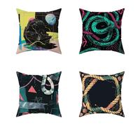 Housse Coussin 55X55CM Lot de 4 Couleur Cushion Exterieur Impermeable Corde Carré Decoratives Doux Taie Oreiller Impression Recto Verso Coussincarré pour Decoration Maison Exterieur, Cadeau Q-ZX384