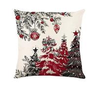Housse Coussin 60X60 Arbre De Noël Coussin Decoratif Canapé Taie d'oreiller,Taie Oreiller en Lin Coussin Exterieur- Housse De Coussin Fermeture À Glissière Invisible,Hypoallergénique