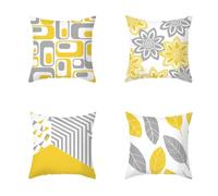 Housse Coussin 60x60 Blanc Gris Jaune Housse de Coussin 60x60 Lin Taie Oreiller Respirable Taie d'oreiller avec Fermeture Éclair Protège Oreiller Lavable Coussins Décoratifs Lot de 4
