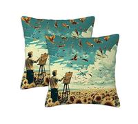 Housse Coussin 60x60 cm Exterieur Housses de Coussin Japon Lot de 2 Carrée Impermeable Lin Double Face Imprimé Motif Paysage Décoratifs Canapé pour Maison Chambre Lit Chaise Printemps Été Jardin S-672