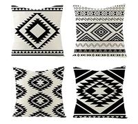 Housse Coussin 60x60 cm, Housses de Coussin Exterieur Impermeable en Lin, Lot de 4 Housse de Coussin Noir Boho, Housse Coussins Decoratifs pour Canapes, Taies d'oreiller pour d'exterieur Jardin A60