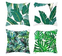 Housse Coussin 60x60 Coussin Extérieur Imperméable Lin Housse de Coussin Feuillage Vert Tropical Lot de 4 Housses de Coussins Décoratifs Canapé pour Jardin Déco d'extérieur Taie Oreiller A44