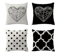 Housse Coussin 60x60 Cœur Cercle Noir Housse de Coussin 60x60 Coton Lin Taie Oreiller Fermeture Eclair Cachée Durable Taie D'oreiller Respirabilité Protège Oreiller Coussins Décoratifs 4 Pcs