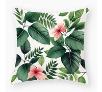 Housse Coussin 60x60 Feuilles Vertes Rose Housse de Coussin 60x60 Lin Taie Oreiller Respirable Taie d'oreiller avec Fermeture Éclair Protège Oreiller Lavable Coussins Décoratifs Lot de 1