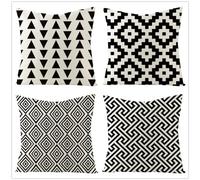Housse Coussin 60X60 Géométrie Noire Décoratif Canapé Taie d'oreiller Housses De Coussin en Lin Coussin Exterieur- Coussin Canape avec Fermeture Enveloppe-Hypoallergénique Anti-Acariens