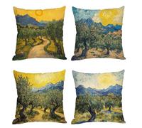 Housse Coussin 60x60 Lot de 4 Jaune Coussin Exterieur Impermeable Van Gogh Oreiller Carré Lin Avec Fermeture Eclair Cachée Housse Oreiller Canapé pour Chambre Canape Balcon Jardin Decoration F-483