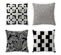 Housse Coussin 60x60 Minimaliste Noir Beige Housse de Coussin 60x60 Coton Lin Taie Oreiller Fermeture Eclair Cachée Durable Taie D'oreiller Respirabilité Protège Oreiller Coussins Décoratifs 4 Pcs