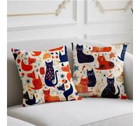 Housse Coussin 60x60cm Coussin Exterieur Chat Coussins de Jardin Dessin Animé Oreiller 2 Pièces avec Fermeture éclair Invisible Coussins Velours pour Jardin Salon Noël Hiver Automne Décoratif wj-634