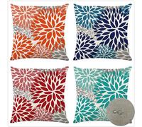 Housse Coussin 60x60cm Lot de 4 fleur Housse de Coussin Extérieur Imperméable,Carré Double Face Lin Coussin Canape,avec Zip Invisible,pour Patio Jardin Salon Chambre Décoration (coloré) SG-1436