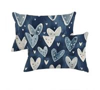 Housse Coussin 60x80 cm, Lin Housse Coussin Bleu, Coussins Exterieur Impermeable Lot de 2, Taie Oreiller Rectangulaire Amour Motif, Impression Recto Verso pour Decoration Maison, Salon, Jardin -10167