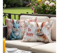 Housse Coussin 60x80 cm Lot de 2, Animal Coussin Exterieur Impermeable Rectangulaire, Lapin Motif Velours Coussins Canape Decoratif Taie Oreiller, pour Printemps été Extérieur Jardin Salon O-4455