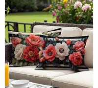 Housse Coussin 60x80 cm Lot de 2, Rouge Coussin Exterieur Impermeable Rectangulaire, Pivoine Motif Velours Coussins Canape Decoratif Taie Oreiller, pour Printemps été Extérieur Jardin Salon O-10934