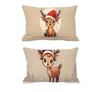 Housse Coussin 60x80cm Mignon Coussin Exterieur Impermeable Cerf Lot de 2 Rectangulaire Gros Lin Coussin Salon de Jardin Exterieur Impermé Decoration Automne Taie Oreiller pour Maison Salon -T1065