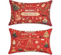 Housse Coussin 60x90 Velours Coussin Canape Lot de 2 Rouge Taie Oreiller Nouvel an Coussins Canapé Exterieures Imperméable Rectangulaire Housse Oreiller, pour Salon Chambre Lit Jardin Canapé s-330