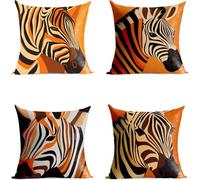 Housse Coussin 65 x 65 CM Exterieur Impermeable Housse de Coussin Lot de 4, Canapé Taie Oreiller Couleur Orange Impression Recto Verso Zèbre pour Intérieur Canapé Decoration Maison Cadeau GFBZ-2841