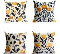 Housse Coussin 65 x 65 cm Exterieur Impermeable Housse de Coussin Lot de 4, Canapé Taie Oreiller Jaune Impression Recto Verso Fleur pour Intérieur Exterieur Canapé Decoration Maison Cadeau GFBZ-2633