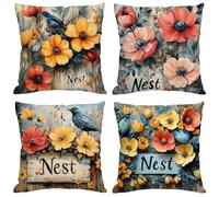 Housse Coussin 65x65 cm Coussin Exterieur Impermeable Automne avec Fermeture à Glissière Invisible Lin Décoratifs Taie Oreiller Fleur, Intérieur/Extérieur Canape Balcon Jardin Decoration Maison M469
