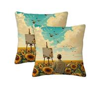 Housse Coussin 65x65 cm Exterieur Housses de Coussin Japon Lot de 2 Carrée Impermeable Lin Double Face Imprimé Motif Paysage Décoratifs Canapé pour Maison Chambre Lit Chaise Printemps Été Jardin S-596