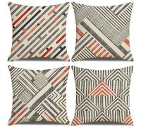 Housse Coussin 65x65 cm Lot de 4 Exterieur Impermeable Housses de Coussin Gris Double Face Doux Taie Oreiller Lignes abstraites Decoratif Taie d'oreiller pour Salon Jardin Fauteuil Lit Style Y-275