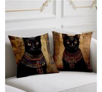 Housse Coussin 65x65cm Coussin Exterieur Chat Coussins de Jardin Egypte Oreiller 2 Pièces avec Fermeture éclair Invisible Coussins Lin pour Jardin Salon Noël Halloween Hiver Automne Décoratif wj-594