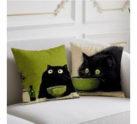 Housse Coussin 65x65cm Coussin Exterieur Chat Coussins de Jardin Mignon Oreiller 2 Pièces avec Fermeture éclair Invisible Coussins Lin pour Jardin Salon Noël Halloween Hiver Automne Décoratif wj-650