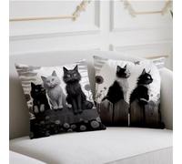 Housse Coussin 65x65cm Coussin Exterieur Chat Coussins de Jardin Noir Et Blanc Oreiller 2 Pièces avec Fermeture éclair Invisible Coussins Velours pour Jardin Salon Noël Hiver Automne Décoratif wj-632