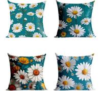 Housse Coussin 65x65cm Exterieur Impermeable Housse de Coussin Lot de 4, Canapé Taie Oreiller Blanc Impression Recto Verso Fleur pour Intérieur Exterieur Canapé Decoration Maison Cadeau GFBZ-2145