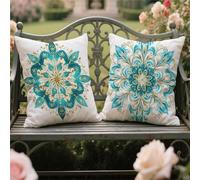 Housse Coussin 65x65cm Lot de 2 Turquoise Coussin Extérieure Imperméable Velours Carré Taie Oreiller de Jardin Style Nordique Double Face Imprimé Grand Cushion Covers Automne Decoration Cadeaux yw-850