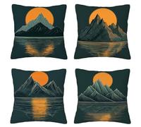 Housse Coussin 65x65cm Lot de 4 Decoration Maison Montagne Housses de Coussin Canapé Océan Carré Housse de Canapé Velours, Impression Recto Verso Taie Oreiller pour Decoration Chambre Balcon I-47