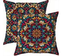 Housse Coussin 70x70cm Decoratif Housse Coussin Bohémie,Velours Taies d'oreillers Lot de 2,Coloré Taie Oreiller Double Face Impermé avec Fermeture éclair Invisible pour Patio Canape Balcon Decor A822