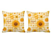 Housse Coussin 70x70cm Jaune Coussin Exterieur Impermeable BleuLot de 2 Carré Gros Lin Double Face Impermé Decoratif Taie Oreiller avec Fermeture éclair Invisible,Patio,Porche,Jardin,Balcon -T771
