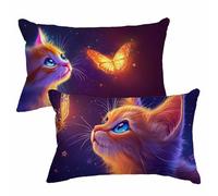 Housse Coussin 70x90 cm Marine Coussin Exterieur Impermeable Lin Taie Oreiller avec Fermeture Éclair Invisible Lot de 2 Chat Cushion Covers Rectangulaire pour Jardin Terrasse Decoration Maison 2m-173