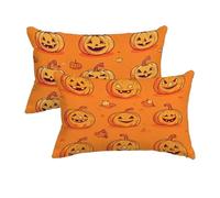 Housse Coussin 75x40 cm, Lin Housse Coussin Halloween, Coussins Exterieur Impermeable Lot de 2, Taie Oreiller Rectangulaire Citrouille, Impression Recto Verso pour Decoration Maison, Jardin -7546