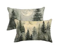 Housse Coussin 75x40 cm, Lin Housse Coussin Vert Olive, Coussins Exterieur Impermeable Lot de 2, Taie Oreiller Rectangulaire Forêt, Impression Recto Verso pour Decoration Maison, Salon, Jardin -8170